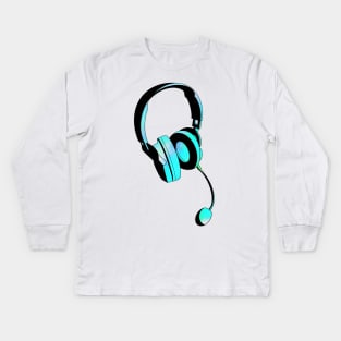 Gamer headset aqua Kids Long Sleeve T-Shirt